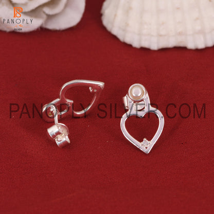 Heart Shape Pearl Silver Earring For Love