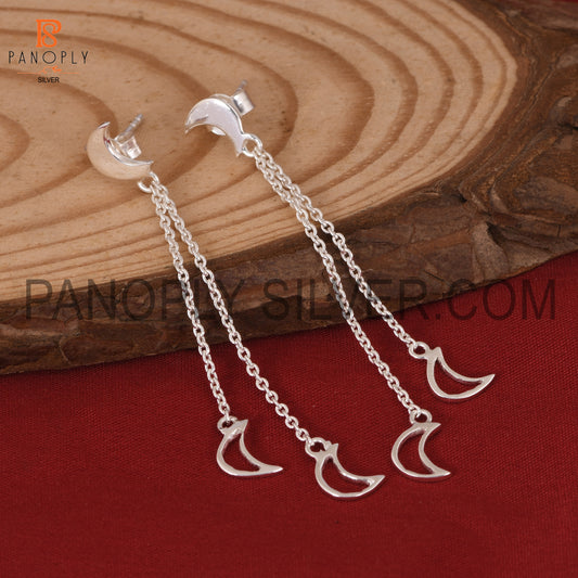 925 Sterling Silver Moon Chain Earrings