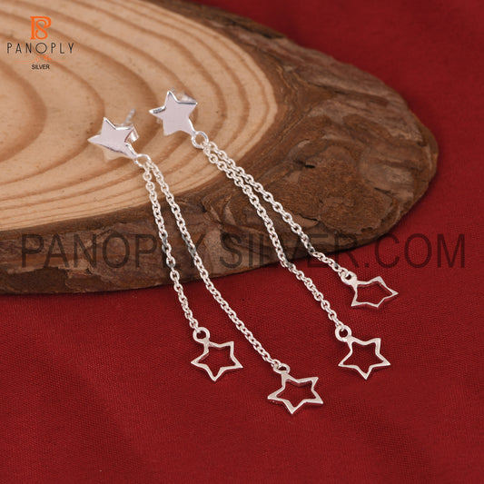 925 Sterling Silver Charm Star Hanging Dangler Earrings