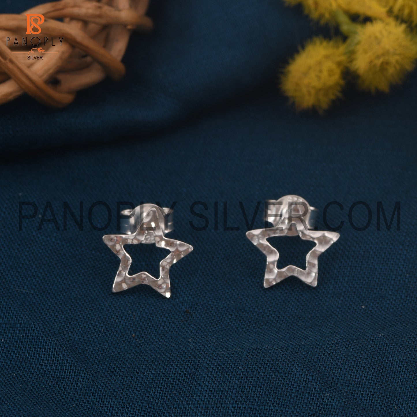 925 Silver Hammered Star Stud Earrings For Women