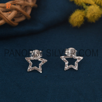 925 Silver Hammered Star Stud Earrings For Women