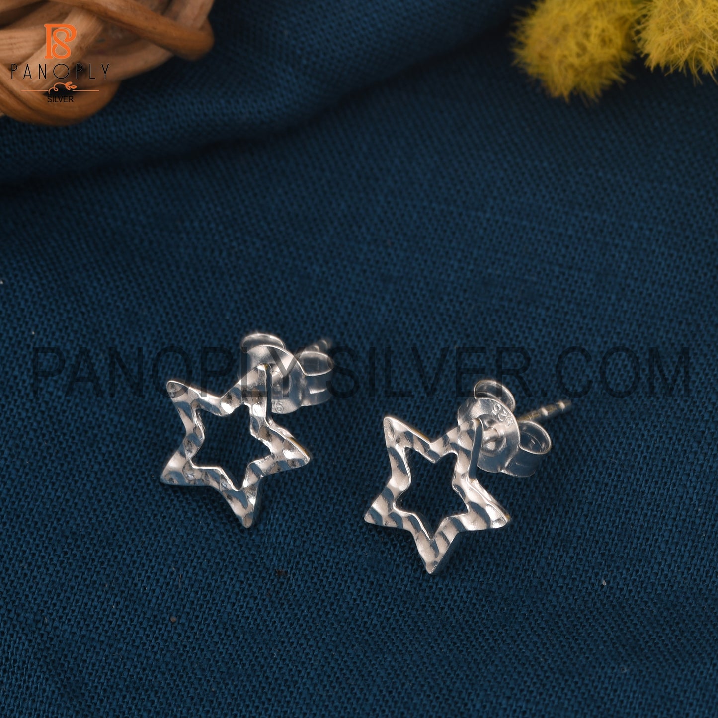 925 Silver Hammered Star Stud Earrings For Women