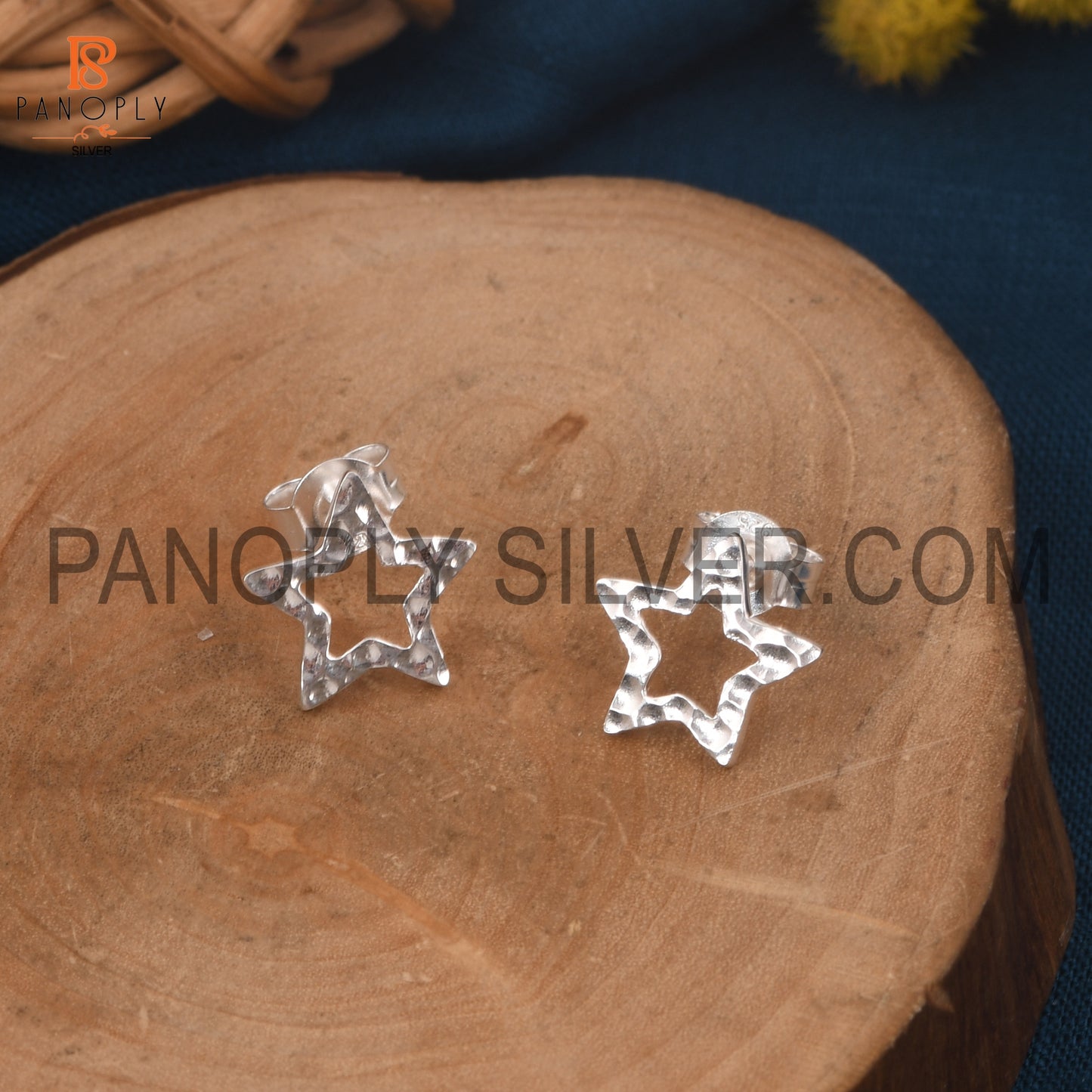 925 Silver Hammered Star Stud Earrings For Women