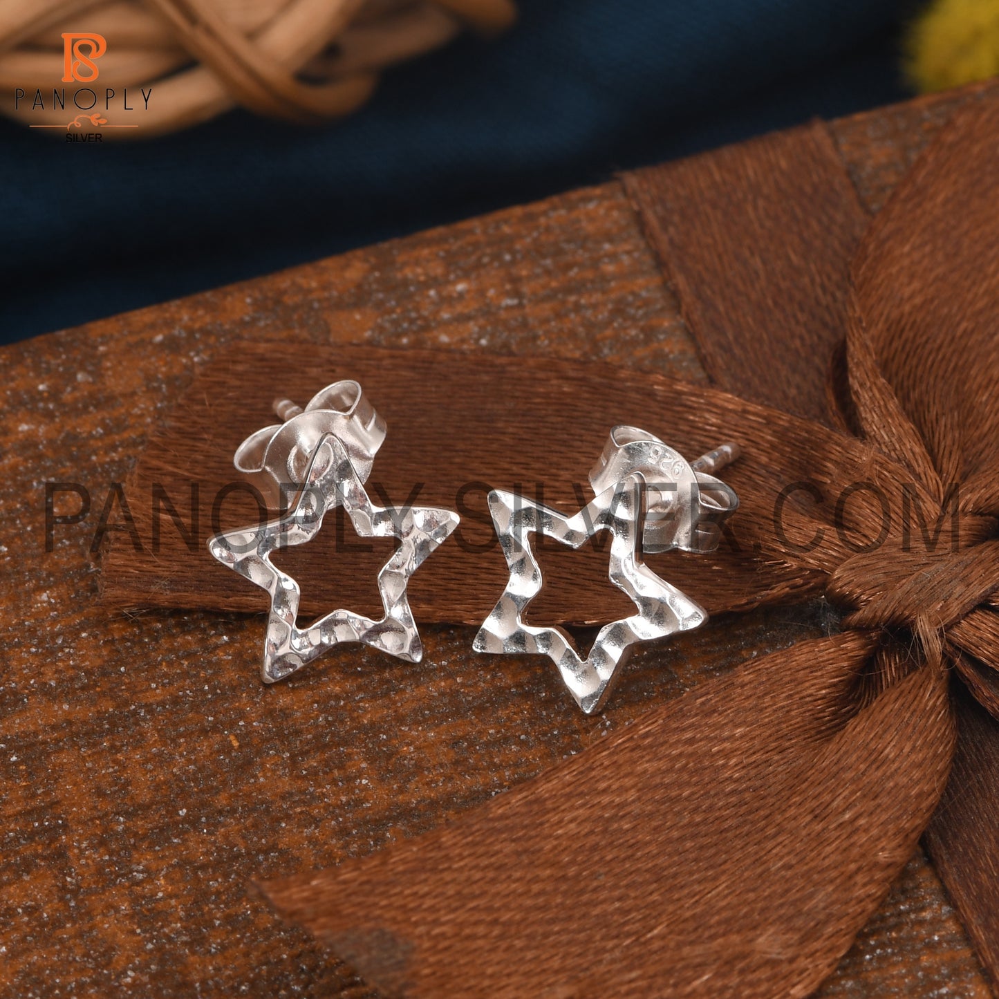 925 Silver Hammered Star Stud Earrings For Women