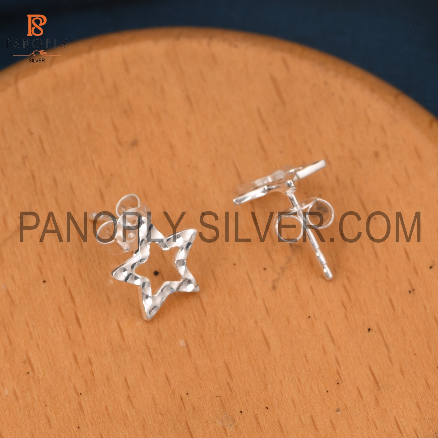 925 Silver Hammered Star Stud Earrings For Women