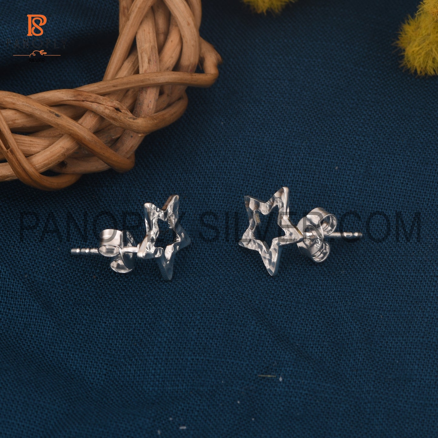 925 Silver Hammered Star Stud Earrings For Women