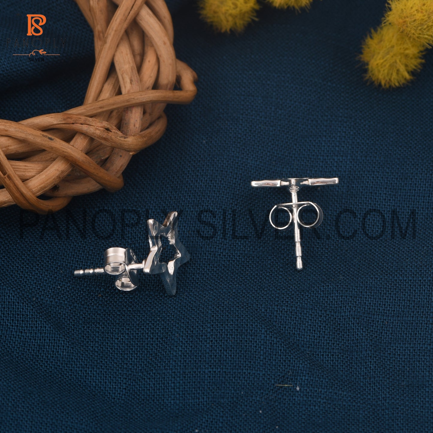 925 Silver Hammered Star Stud Earrings For Women