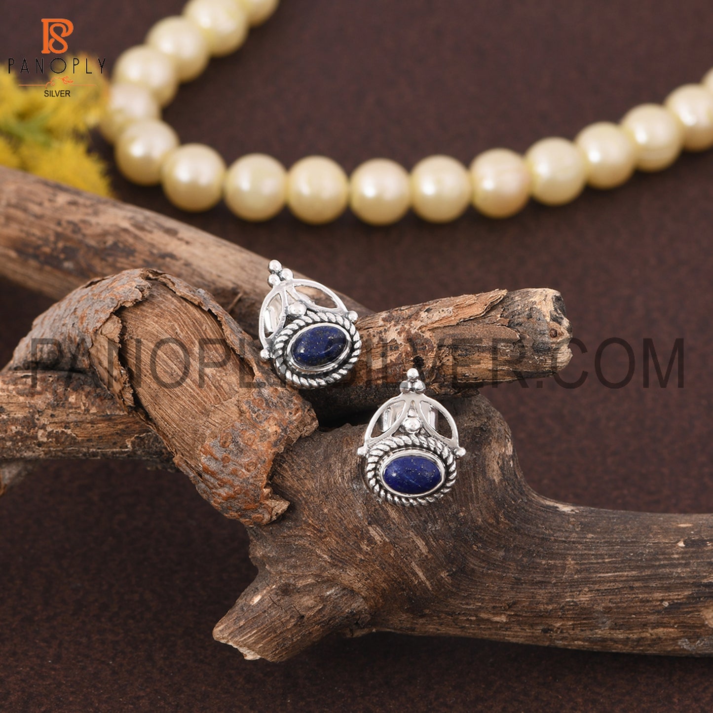 Lapis Oval Shape Oxidized Jewelry 925 Silver Earrings