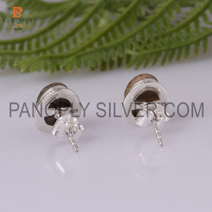 Abalone Shell Gems Bezel Stud 925 Silver Earring For Girls