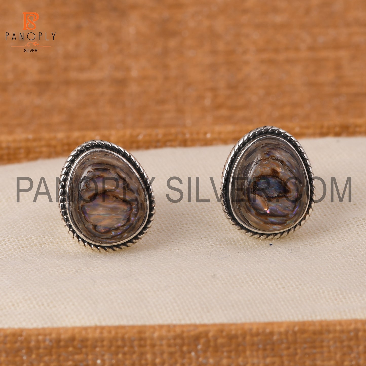 Abalone Shell Gems Bezel Stud 925 Silver Earring For Girls