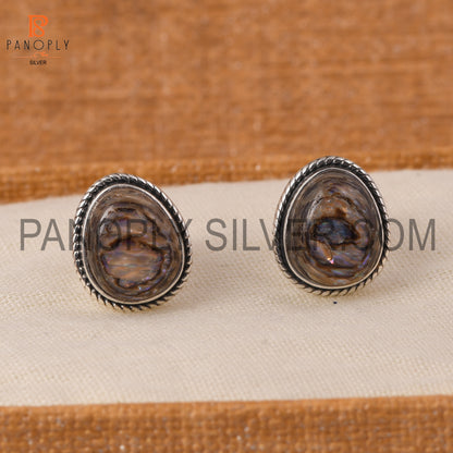 Abalone Shell Gems Bezel Stud 925 Silver Earring For Girls