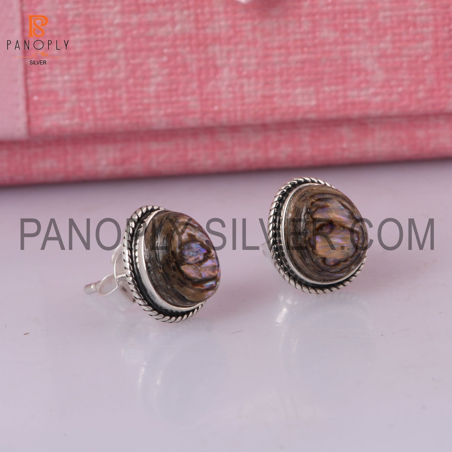 Abalone Shell Gems Bezel Stud 925 Silver Earring For Girls
