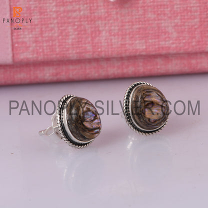 Abalone Shell Gems Bezel Stud 925 Silver Earring For Girls