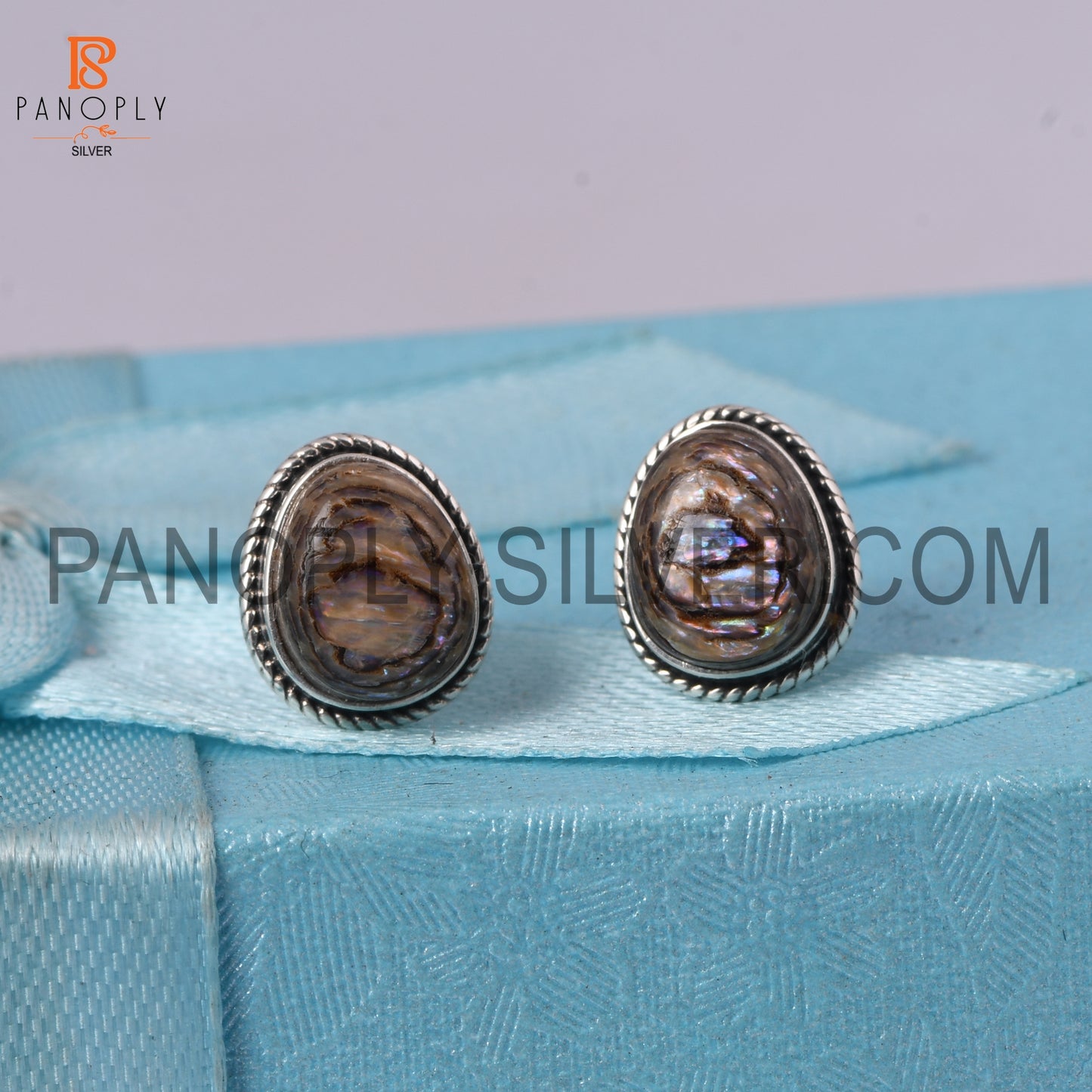 Abalone Shell Gems Bezel Stud 925 Silver Earring For Girls