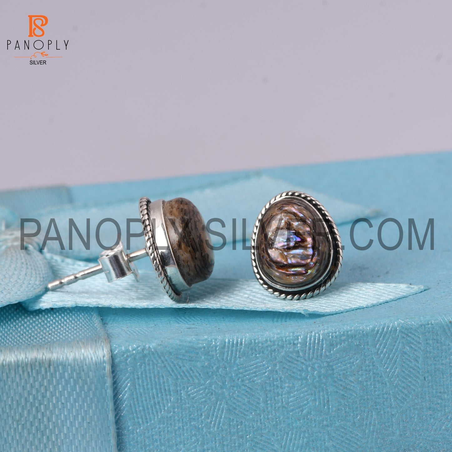 Abalone Shell Gems Bezel Stud 925 Silver Earring For Girls