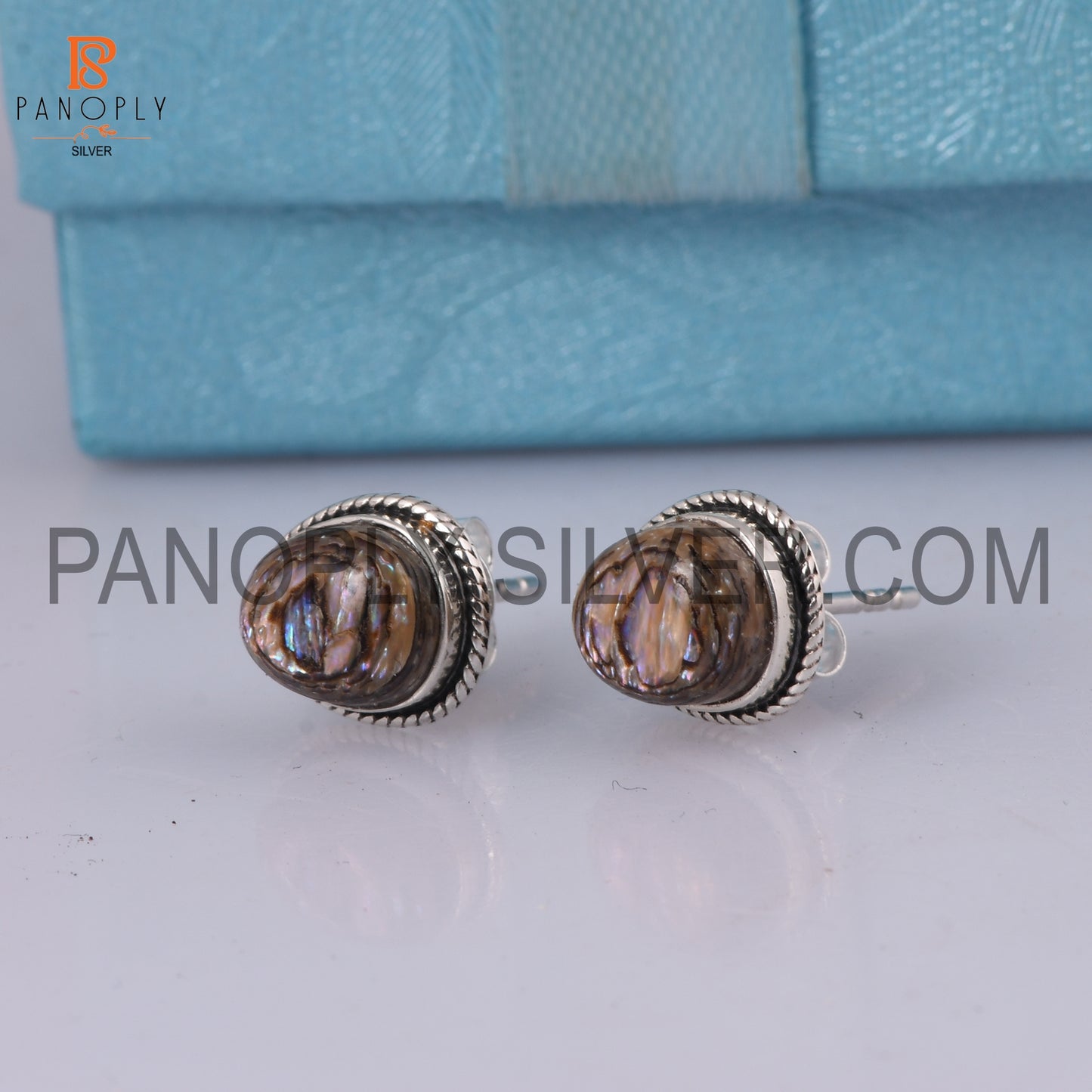 Abalone Shell Gems Bezel Stud 925 Silver Earring For Girls