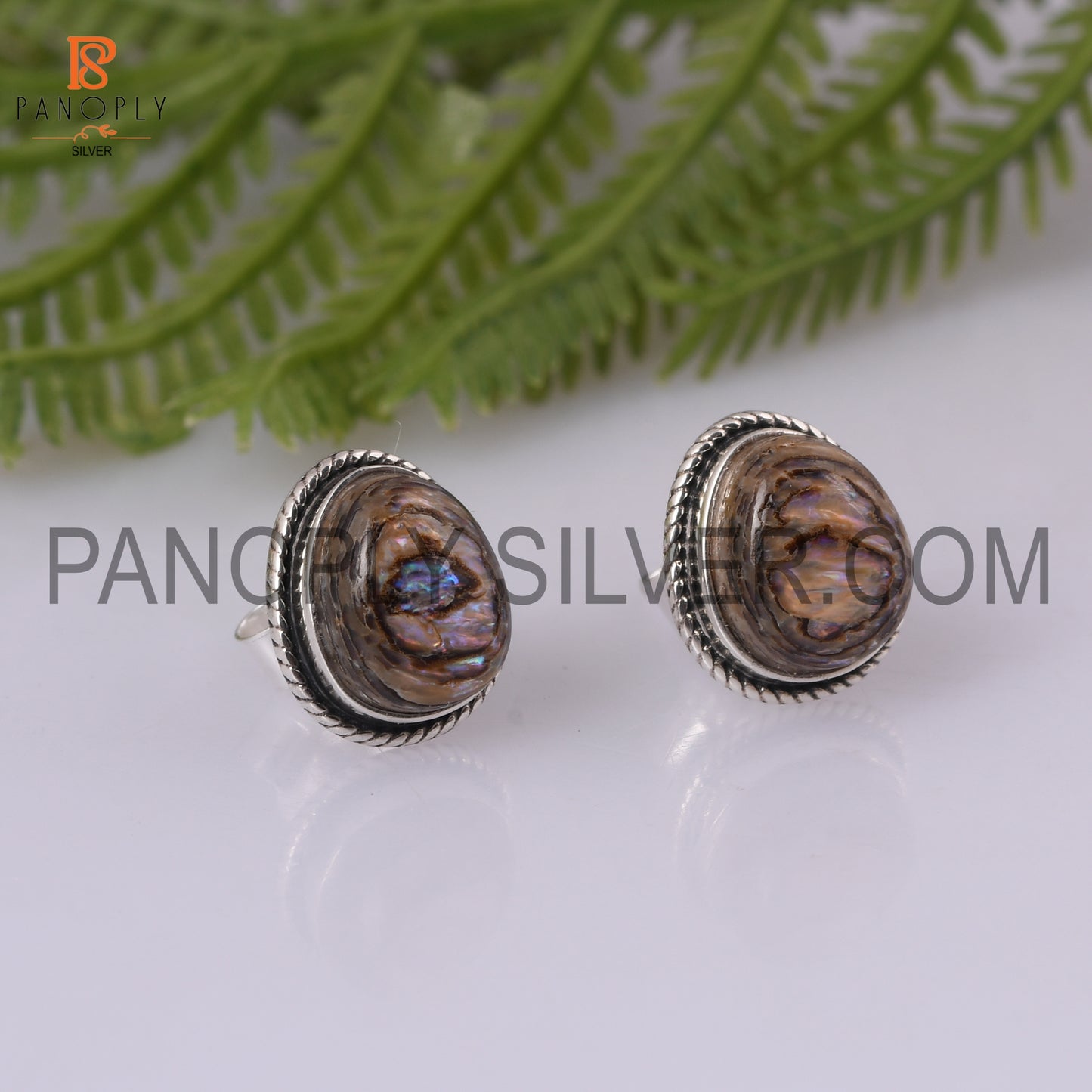 Abalone Shell Gems Bezel Stud 925 Silver Earring For Girls