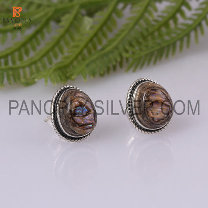 Abalone Shell Gems Bezel Stud 925 Silver Earring For Girls