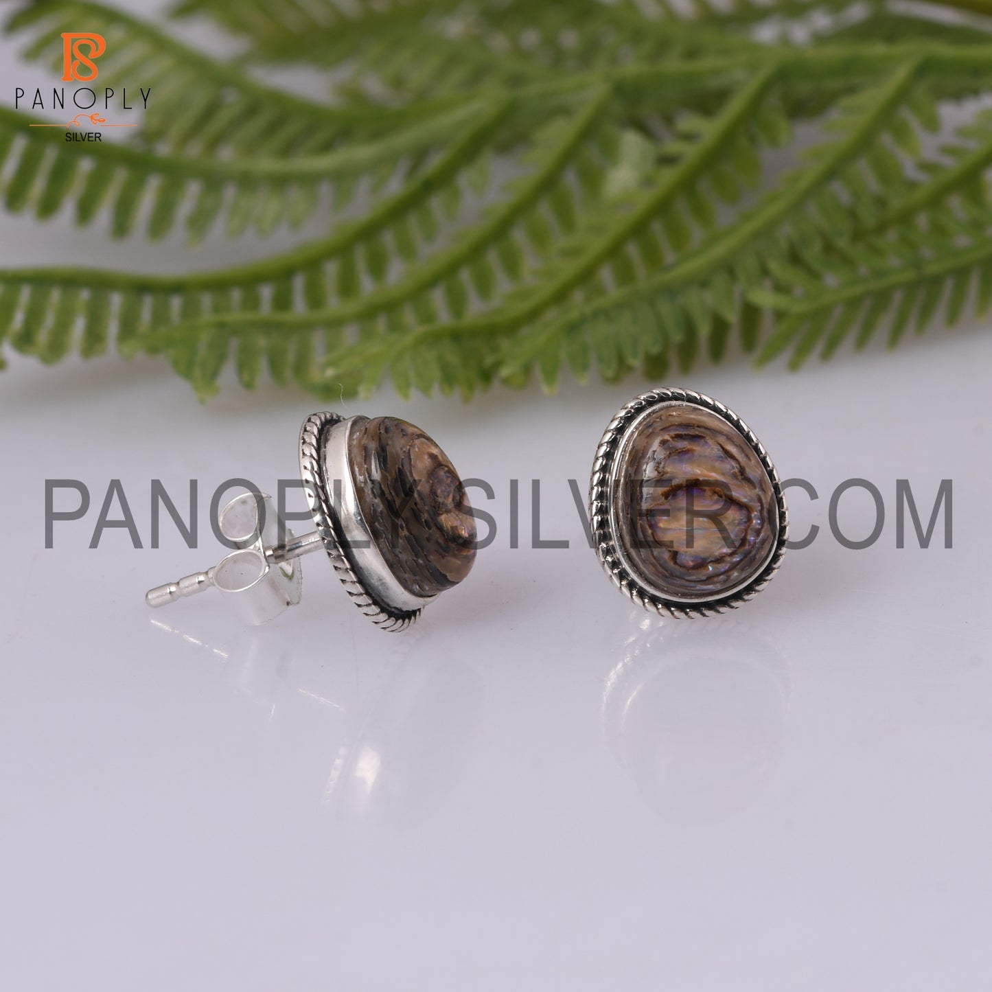 Abalone Shell Gems Bezel Stud 925 Silver Earring For Girls