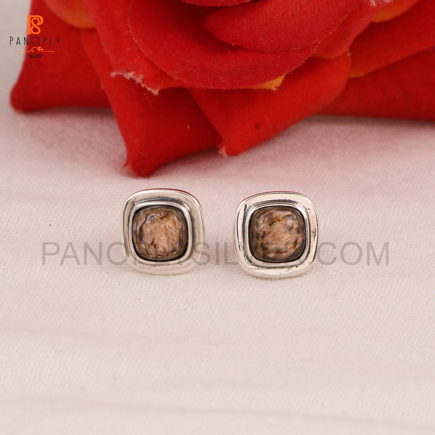 Abalone Shell Gemstone Earrings in 925 Silver, Cushion Shape