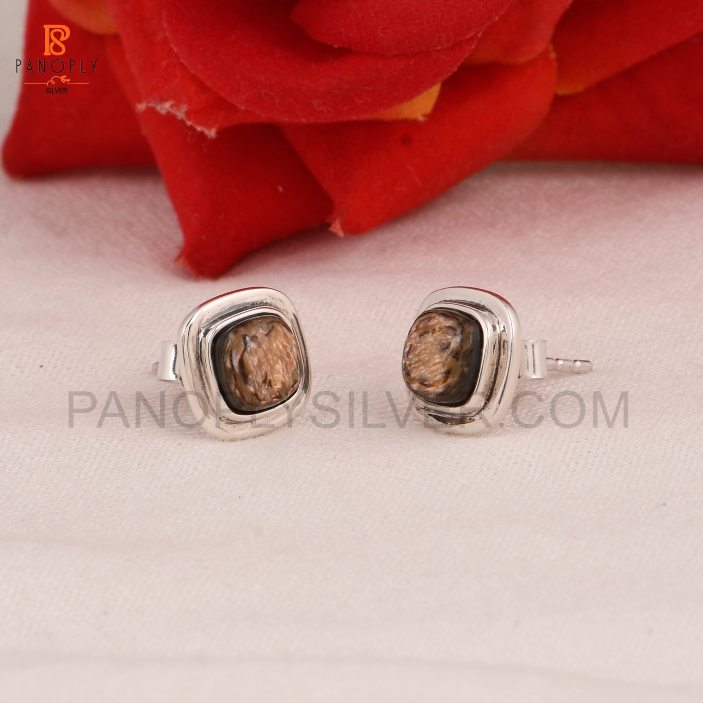 Abalone Shell Gemstone Earrings in 925 Silver, Cushion Shape