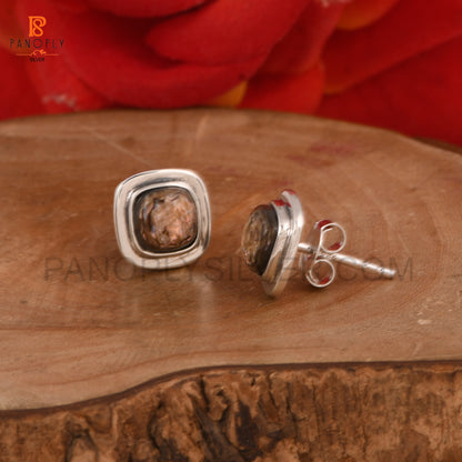 Abalone Shell Gemstone Earrings in 925 Silver, Cushion Shape