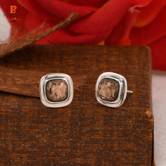 Abalone Shell Gemstone Earrings in 925 Silver, Cushion Shape