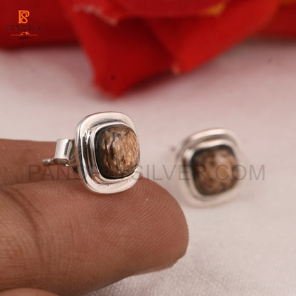 Abalone Shell Gemstone Earrings in 925 Silver, Cushion Shape