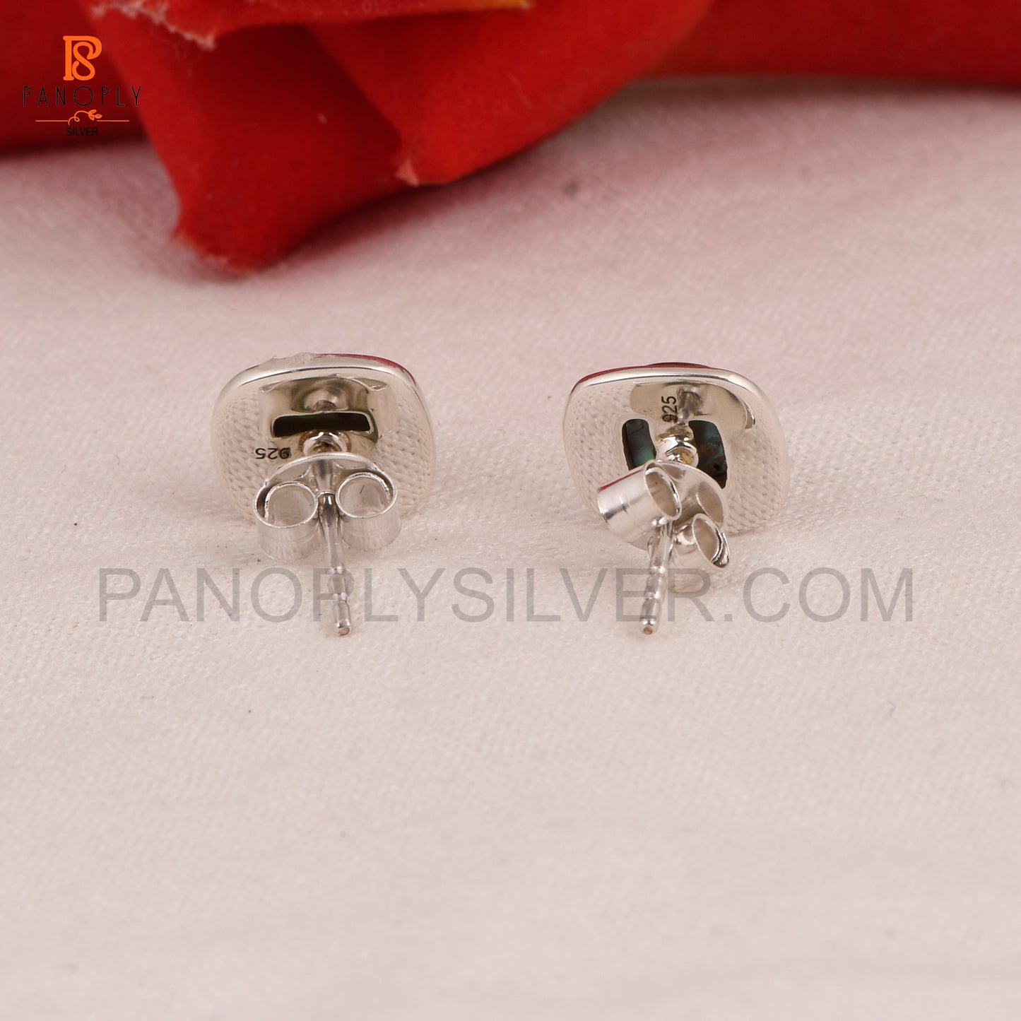 Abalone Shell Gemstone Earrings in 925 Silver, Cushion Shape