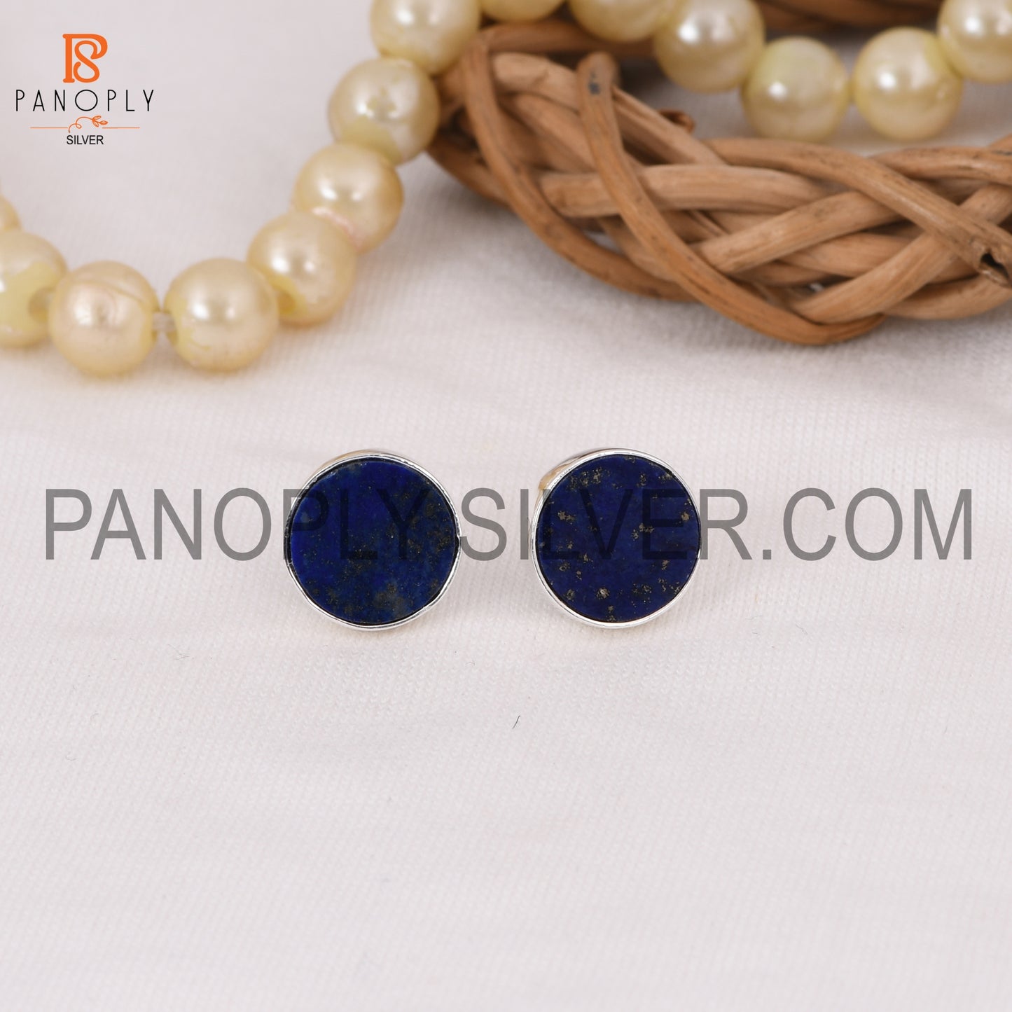 925 Silver Lapis Round Shape Cute Stud Earrings for Girls