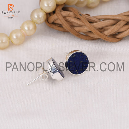 925 Silver Lapis Round Shape Cute Stud Earrings for Girls