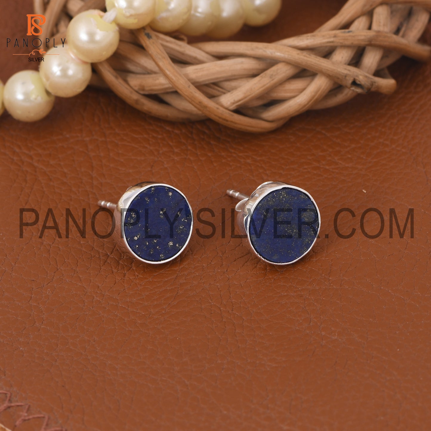 925 Silver Lapis Round Shape Cute Stud Earrings for Girls