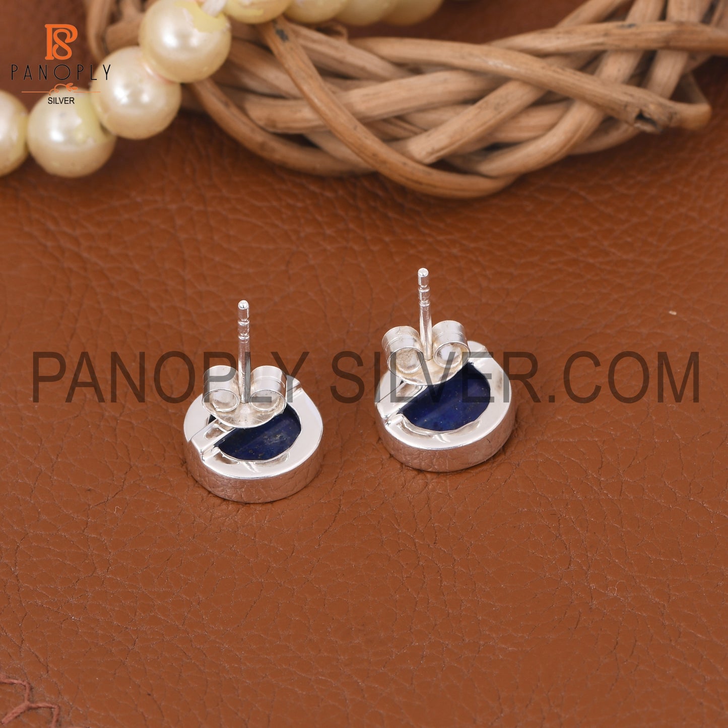 925 Silver Lapis Round Shape Cute Stud Earrings for Girls