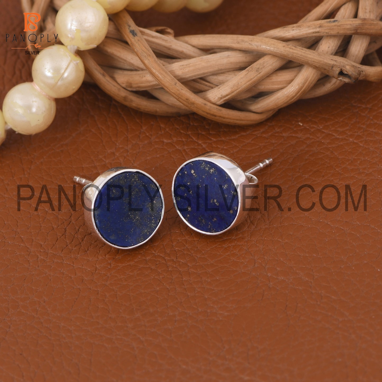 925 Silver Lapis Round Shape Cute Stud Earrings for Girls