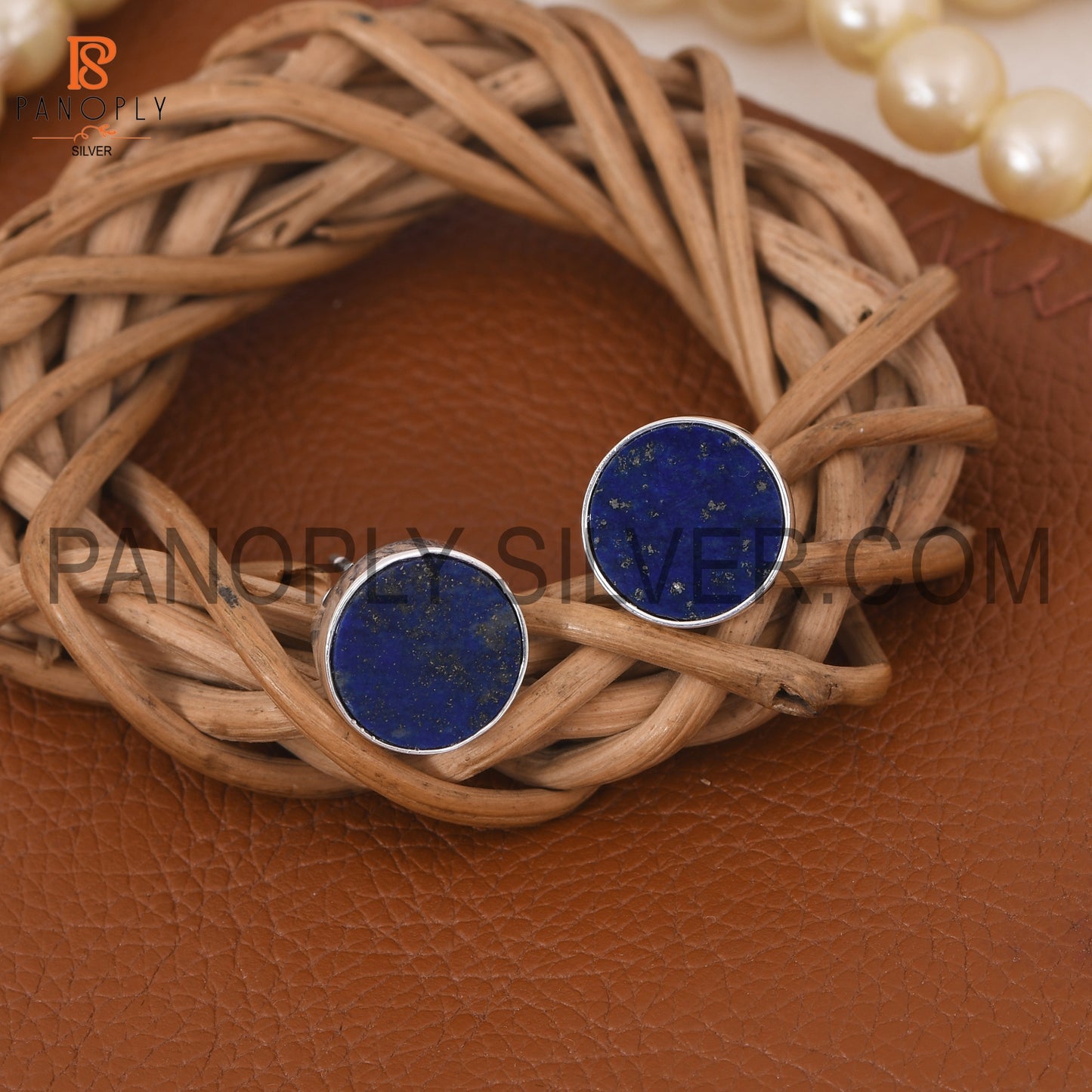 925 Silver Lapis Round Shape Cute Stud Earrings for Girls