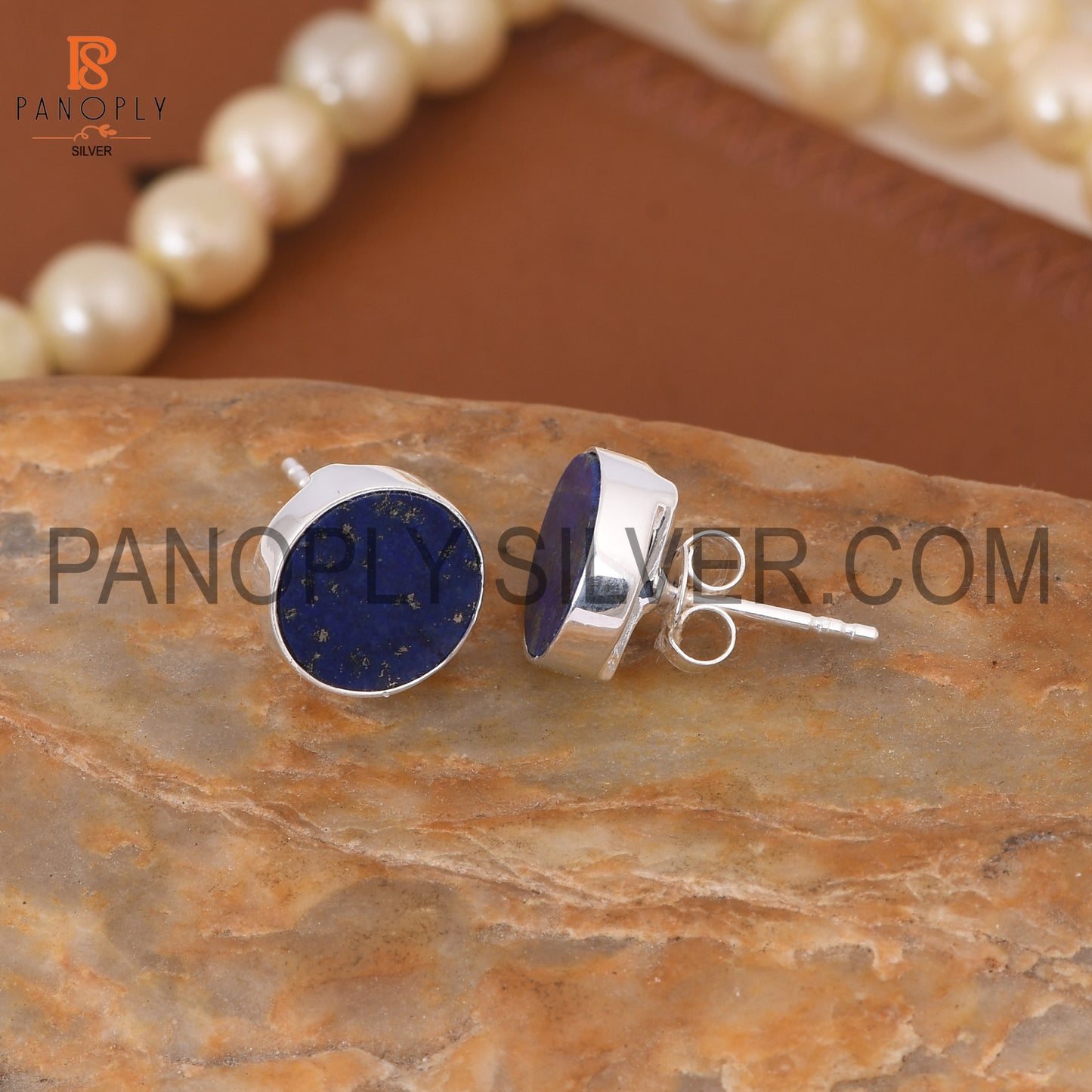 925 Silver Lapis Round Shape Cute Stud Earrings for Girls