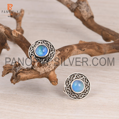 Aurora Opal Blue 925 Silver Celtic Knot Stud Earrings