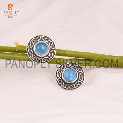 Aurora Opal Blue 925 Silver Celtic Knot Stud Earrings
