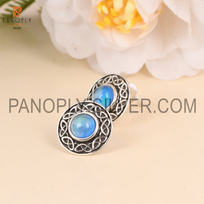 Aurora Opal Blue 925 Silver Celtic Knot Stud Earrings