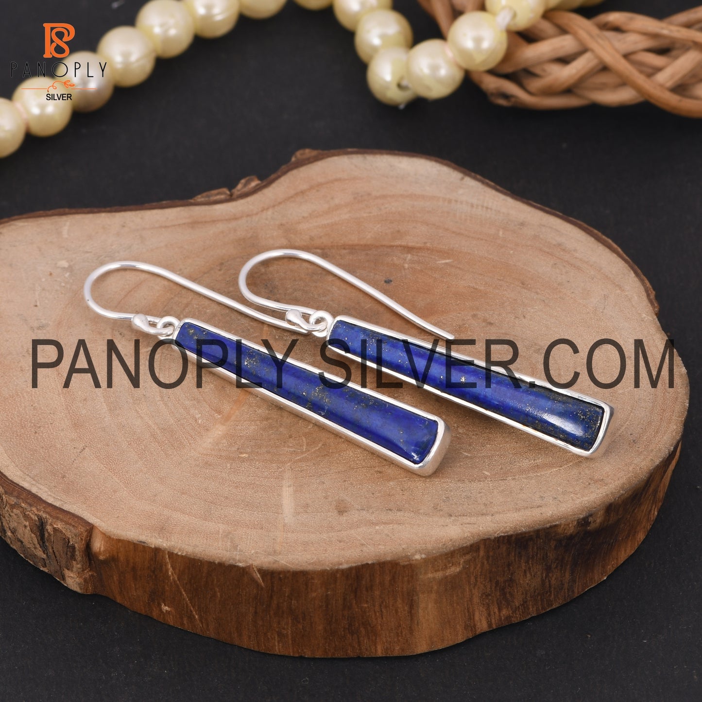 Taper Shape Long Lapis Stone 925 Silver Wedding Earrings