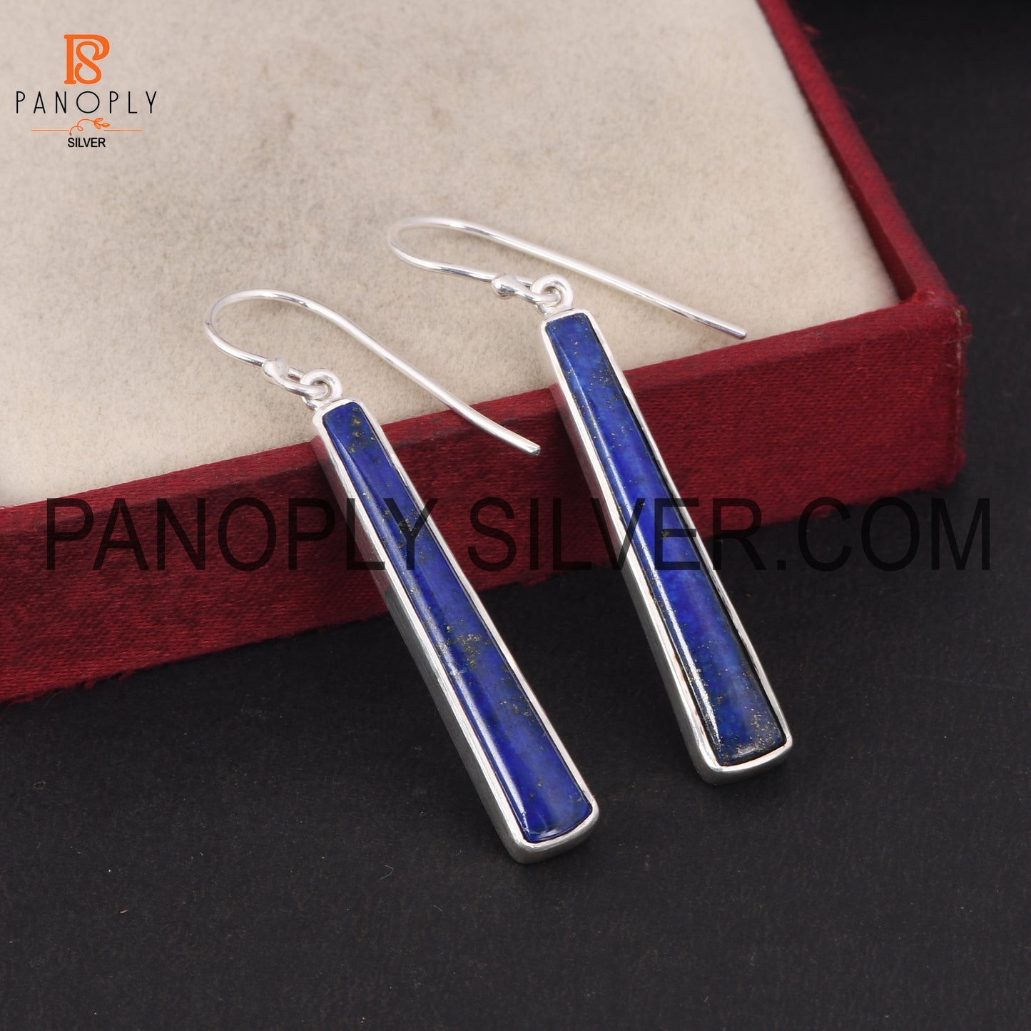 Taper Shape Long Lapis Stone 925 Silver Wedding Earrings