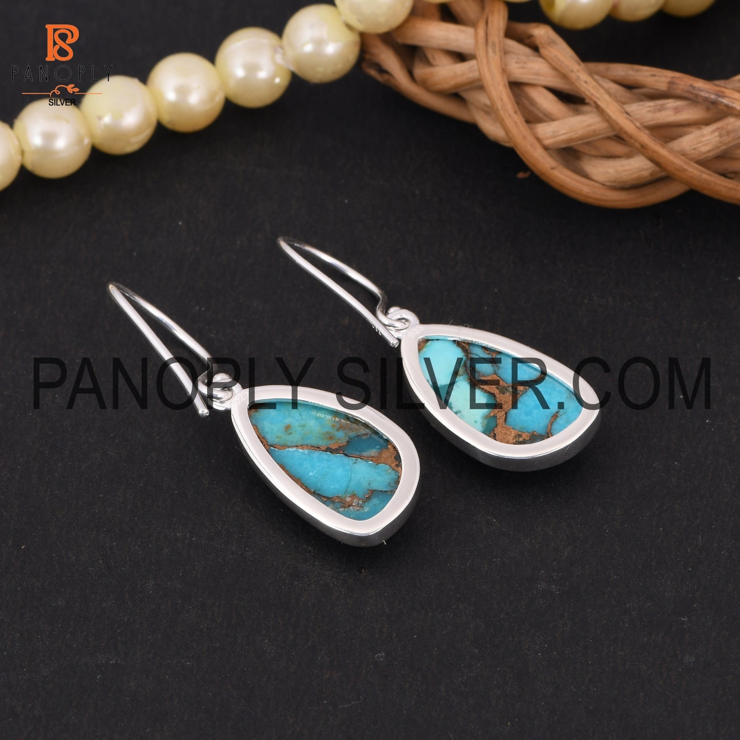 Mojave Copper Turquoise Stone 925 Silver Wedding Earring