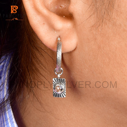 925 Sterling Silver Sun Charm Hoop Earring For Women