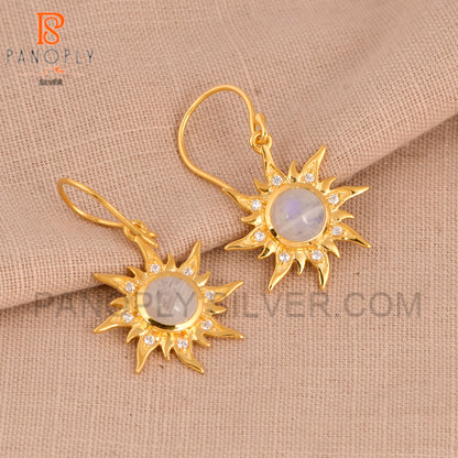 925 Sterling SIlver 18k Gold Plated Dangly Sun Earrings
