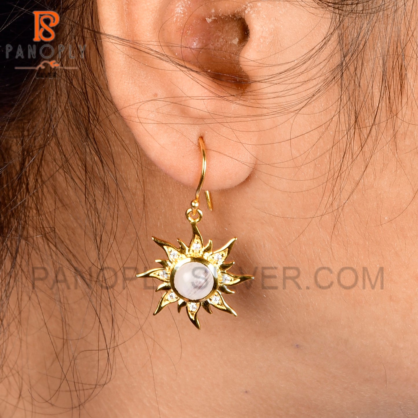 925 Sterling SIlver 18k Gold Plated Dangly Sun Earrings