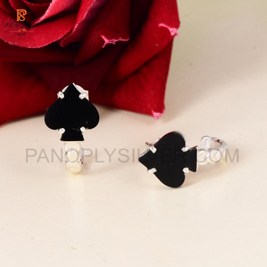 Black Onyx Ace of Spades Sterling Silver Stud Earrings – Poker-Inspired Jewelry