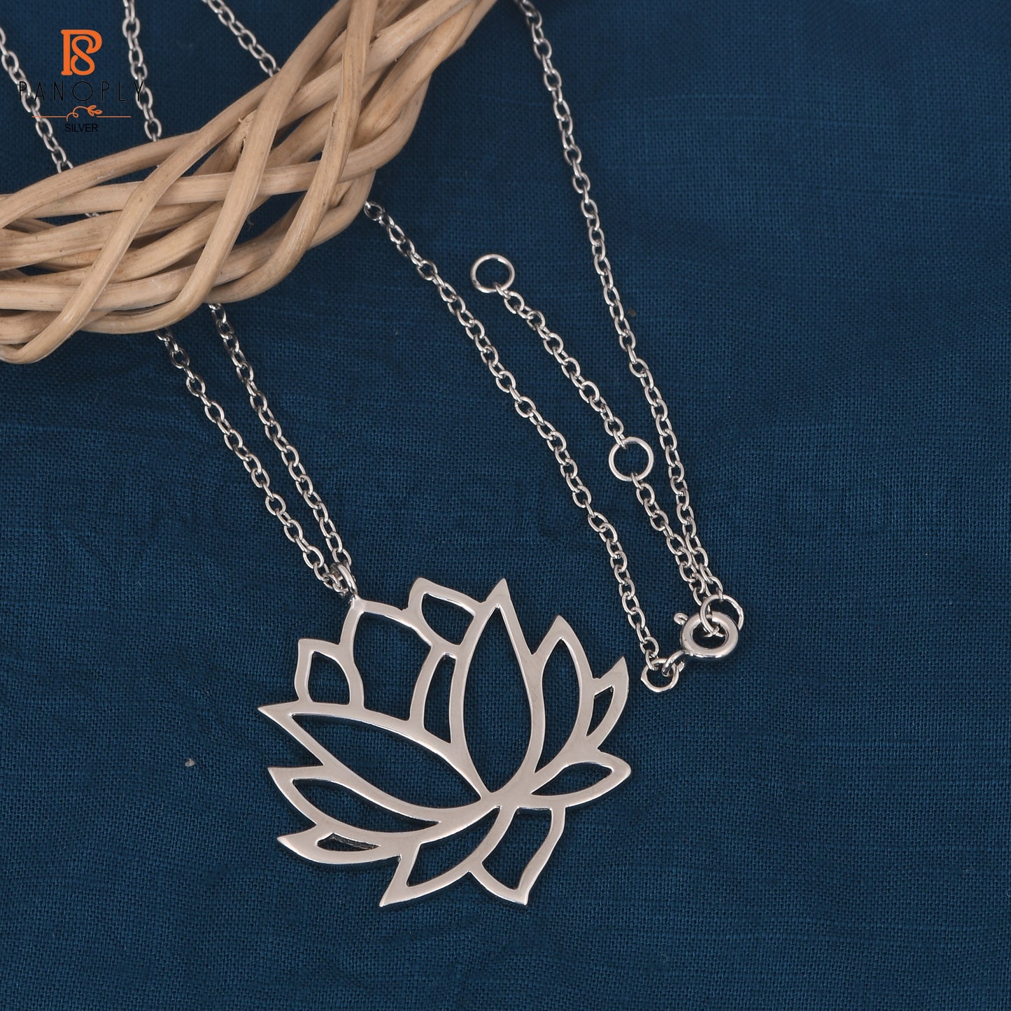 925 Silver Lotus Design Cable Chain Pendant