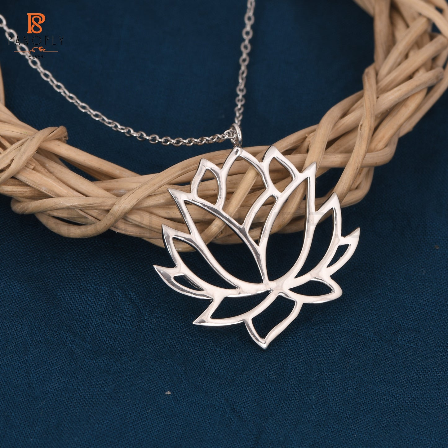 925 Silver Lotus Design Cable Chain Pendant