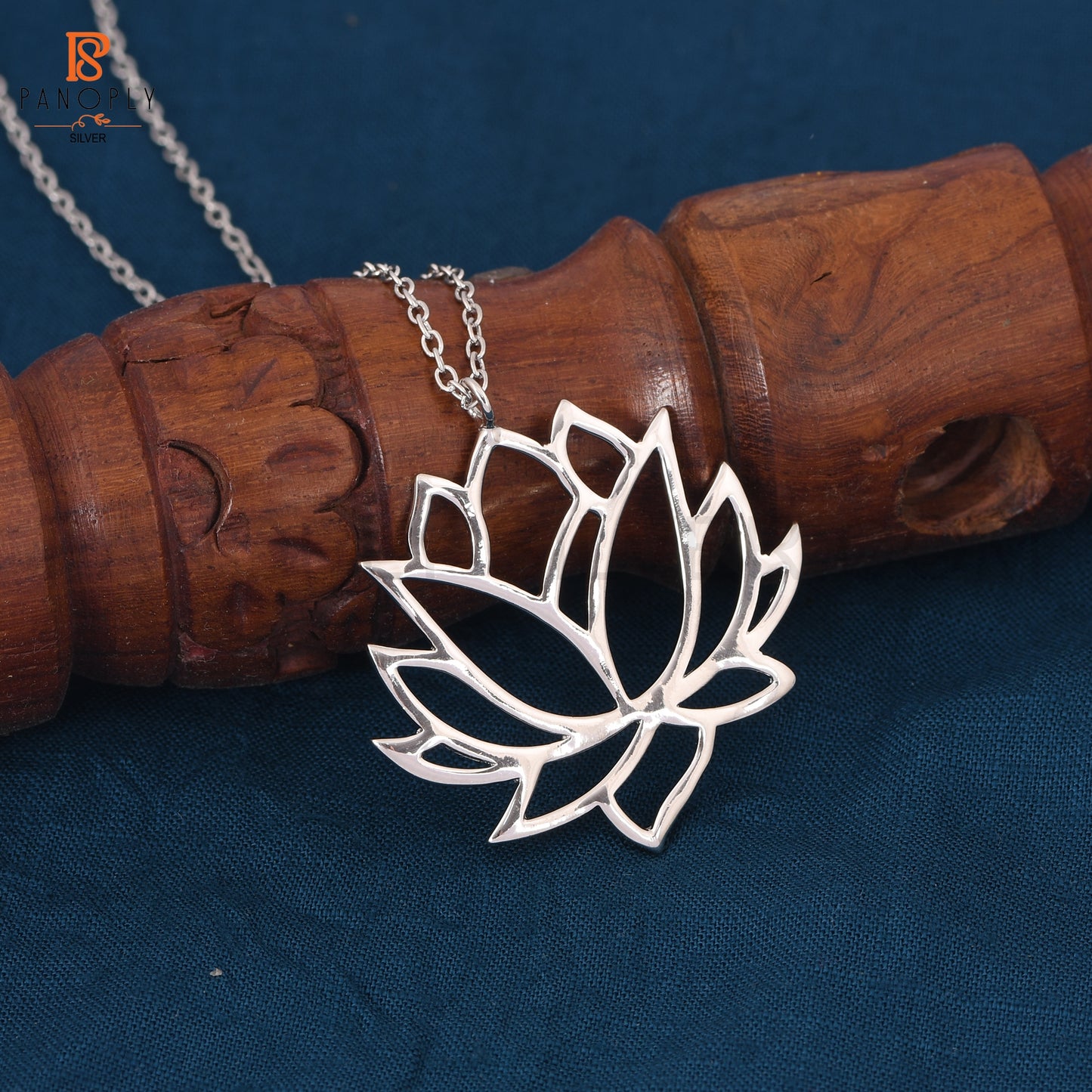 925 Silver Lotus Design Cable Chain Pendant