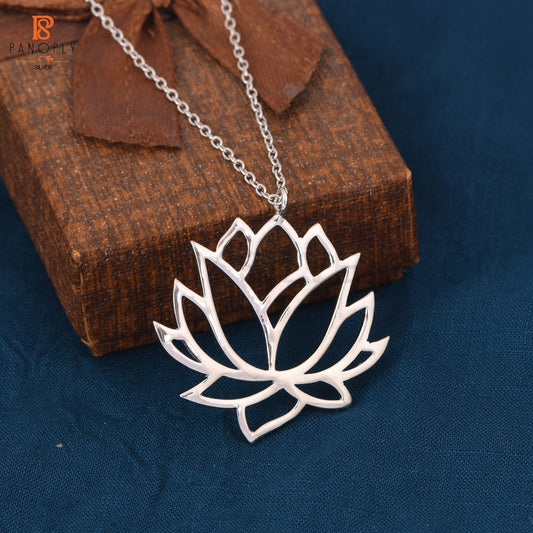 925 Silver Lotus Design Cable Chain Pendant